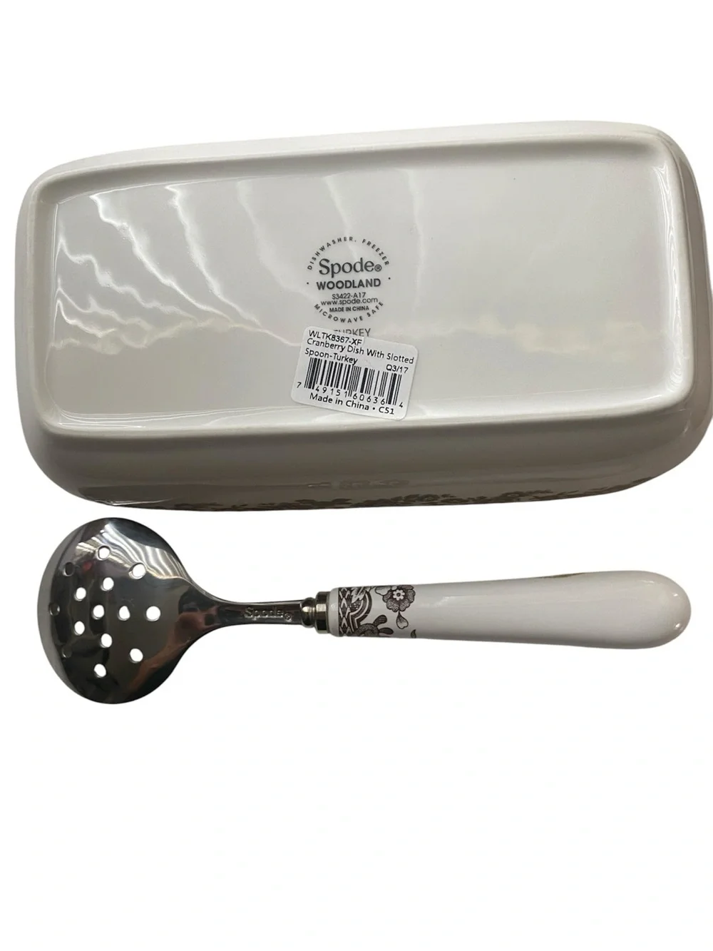 Spode Brown and Cream Turkey Serving Dish with Matching Slotted Spoon